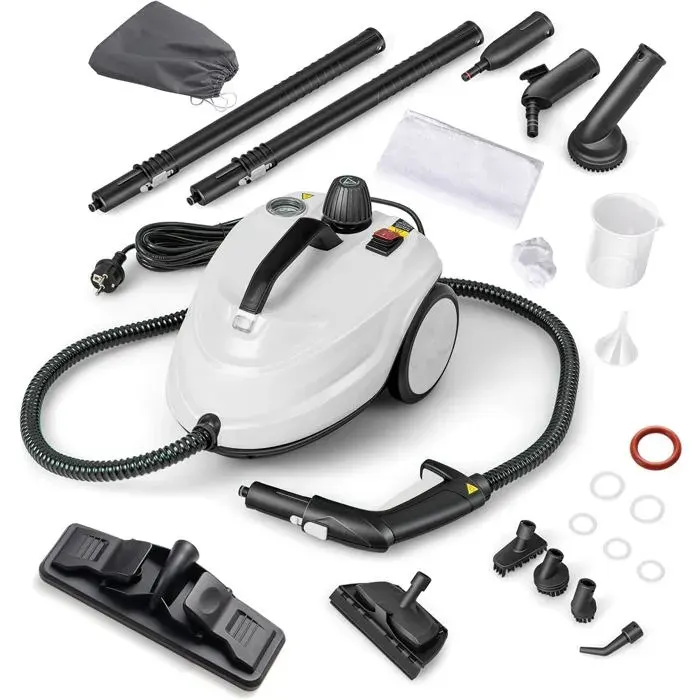 GOPLUS Nettoyeur Vapeur 2000W avec Réservoir 18L13 AccessoiresPression 5 BarBalai Vapeur pour TapisFenêtreVerreRideauBlanc