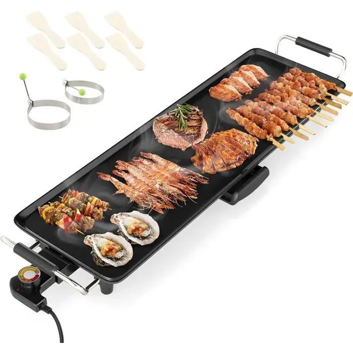 GOPLUS Plancha Électrique XXL 1400W Thermostat Ajustable Plancha Grille Table Antiadhésive & Lavable pour 8 Personnes (70x24CM)