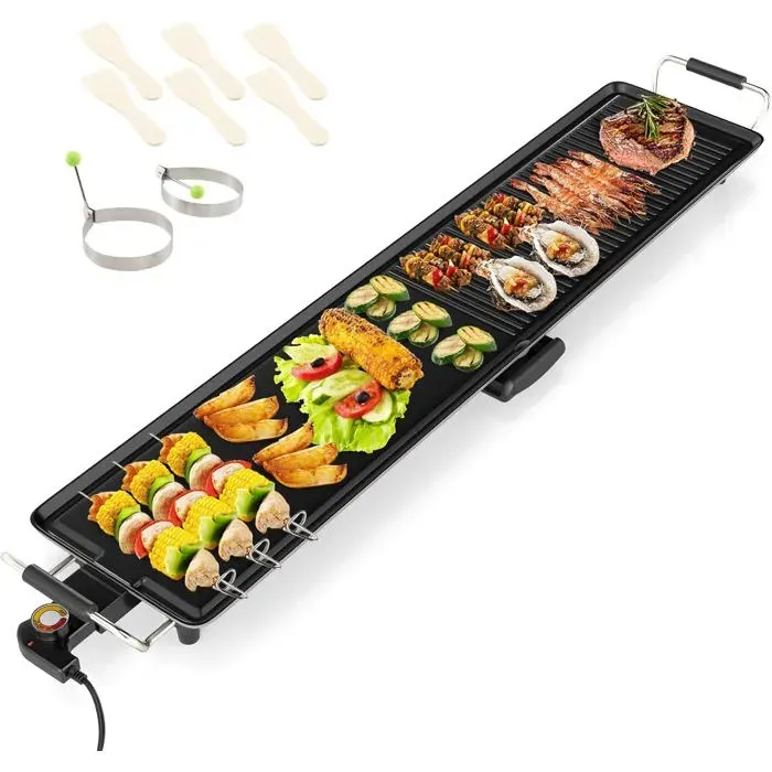 GOPLUS Plancha Électrique XXL 1800W Thermostat Ajustable Plancha Grille Table Antiadhésive & Lavablepour 8 Personnes (100x24CM)