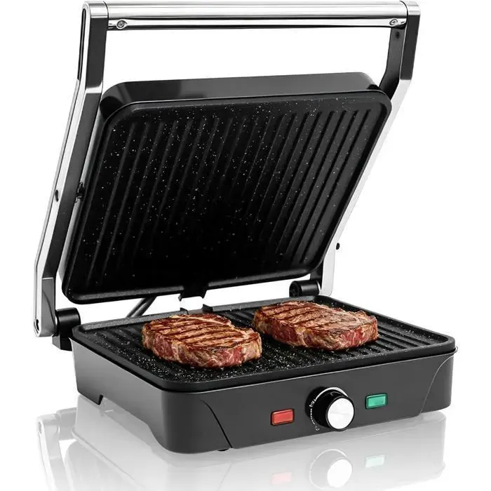 Gotoll Grill Électrique 2000W Ouvrable 180° Plaques Antiadhésives 28x25cm - Pour Sandwiches Paninis Viandes Légumes