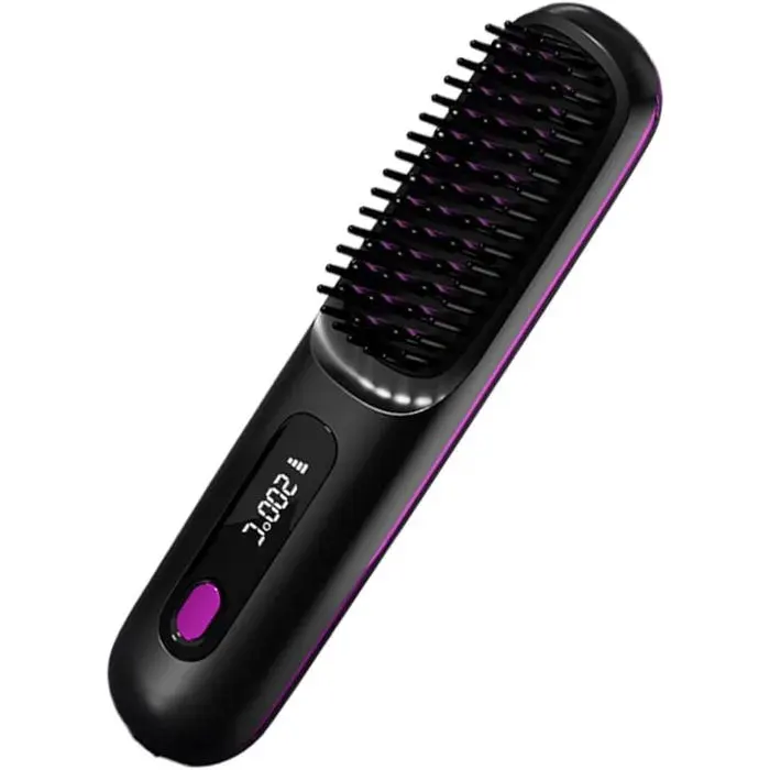 Goupillon lissante outil de coiffure réchargeable 2 en 1 brosse à cheveux motorisé avec peigne lisseur température réglabl