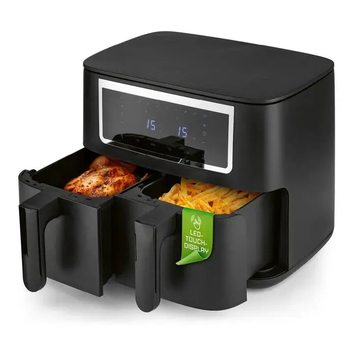 GOURMETmaxx Friteuse à air chaud double panier 2x 4l 2600W noir mat/inox
