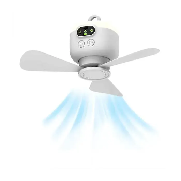 Grand ventilateur de plafond rechargeable USB avec pales amovibles et veilleuse 8000mAh pour extérieur et maison