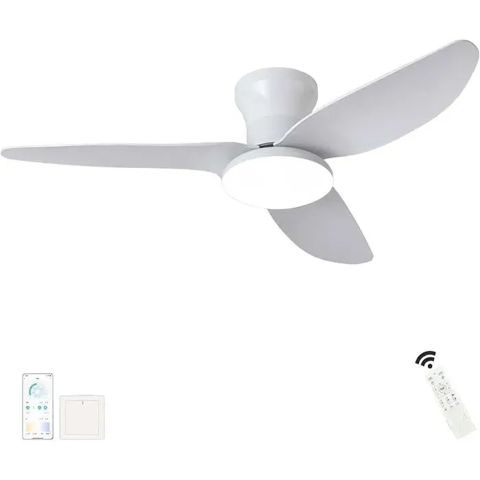 Grande Plafonnier Ventilateur de Plafond Salon Dimmable Télécommande LED Lustre Ventilateur De Plafond Réversible 100cm Blanc