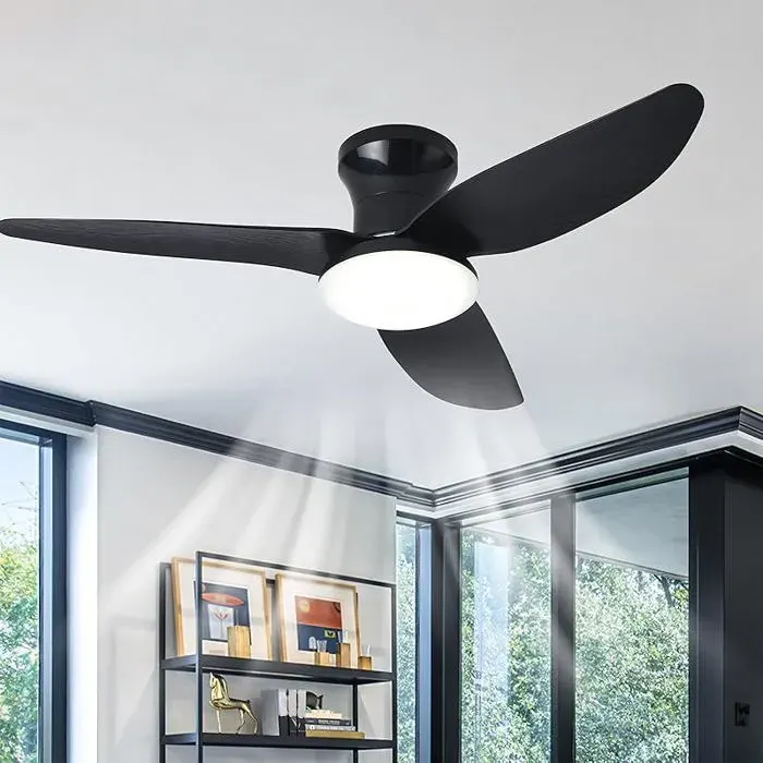 Grande Plafonnier Ventilateur de Plafond Salon Dimmable Télécommande LED Lustre Ventilateur De Plafond Réversible 100cm Noir