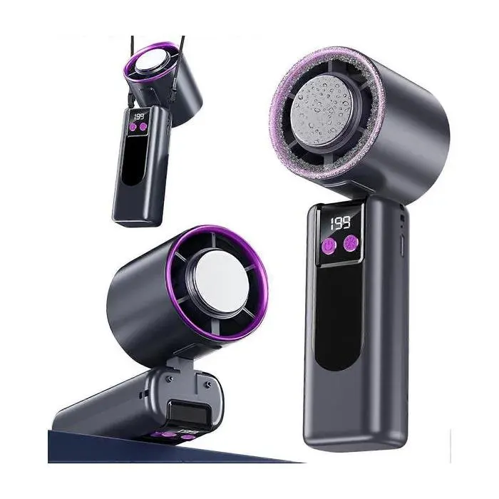(Gray)Portable Handheld Fan with Ice Cooling Powerful Mini Turbo Fan with Ice Cooler Foldable Personal Fan with Lanyard