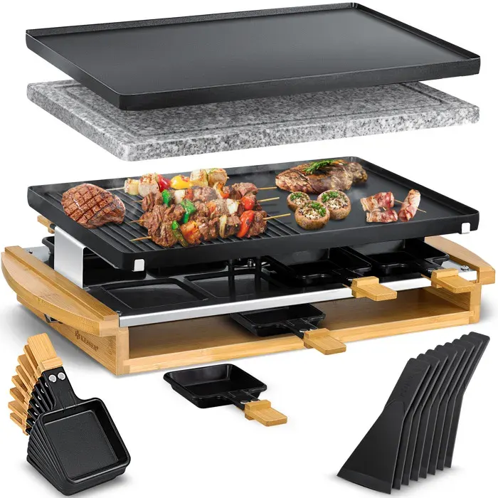 Gril à raclette électrique avec pierre naturelle - KESSER - Plaque de cuisson antiadhésive - Plancha incluse