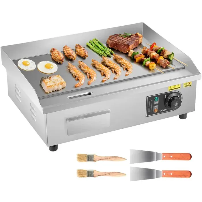 Gril électrique 3200W plaque de cuisson professionnelle pour snacks 535×300mm température réglable de 50 à 300°C
