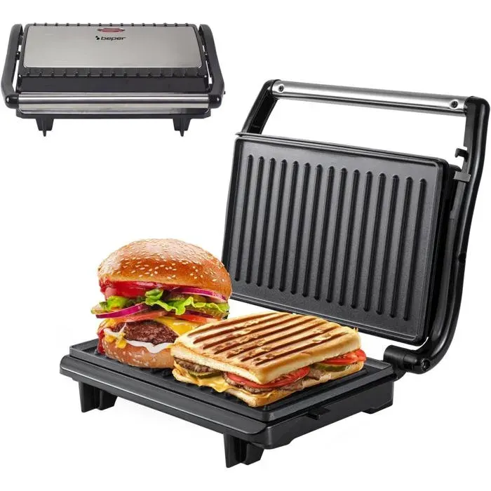Gril Électrique Compact Plaque Antiadhésive Grille-Pain Sandwichs Viandes Légumes Plaques Auto-Ajustables Poignée Isot[PE326]