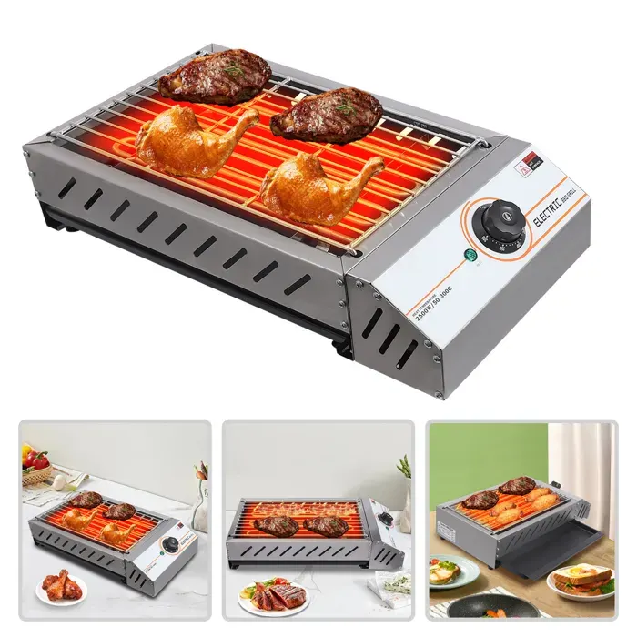 Gril électrique de table avec lampe témoin 2500W pour lintérieur et lextérieur