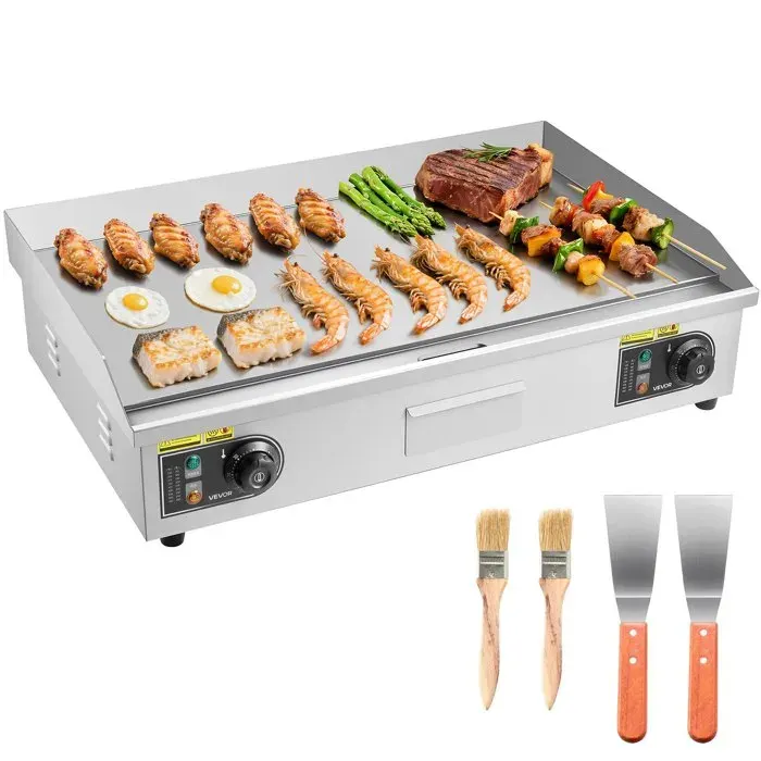 Gril électrique professionnel 725×400 mm 4400 W température réglable de 50 à 300 °C revêtement extérieur en acier inoxydable