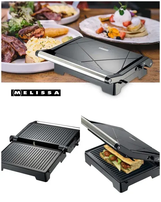 Grill à panini et grill de contact avec revêtement antiadhésif et protection contre la surchauffe 1000W Noir haute qualité