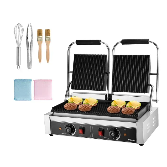 Grill à Panini Professionnel-VEVOR-Appareil à Panini Électrique 3600 W Double Presse à Sandwich en Acier Inoxydable