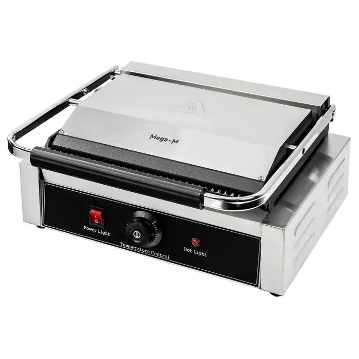 Grill contact rainuré - Mega-M - 2300W - 230V - Idéal pour viandes poissons tortillas - Plaque en fonte rainurée