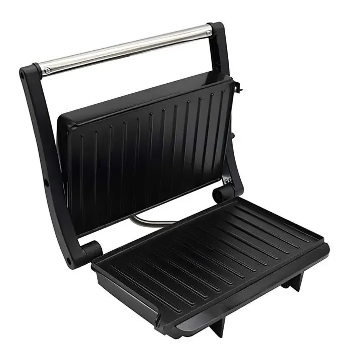Grill de contact électrique - AVIZAR - 1000W - Plaques antiadhésives - Inox noir - Commande mécanique
