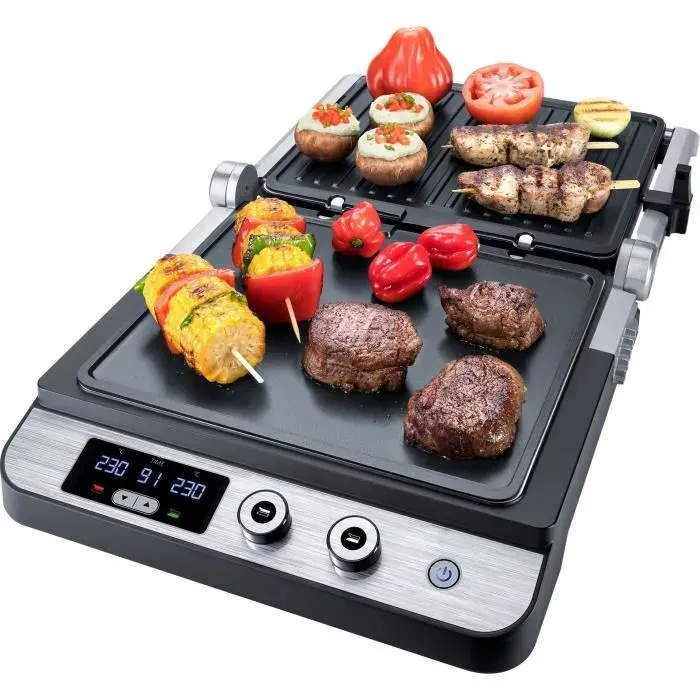 Grill de contact STEBA FG120 - 1800 W - Surface de cuisson antiadhésive - Inox et noir