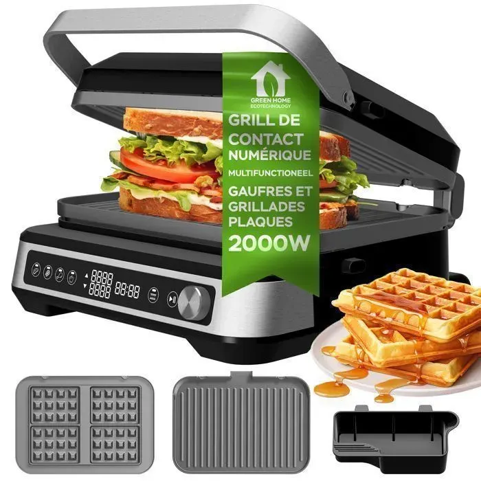 Grill de contact - TURBOTRONIC - CG1W - 2000 W - Plaques amovibles - Ouverture 180°