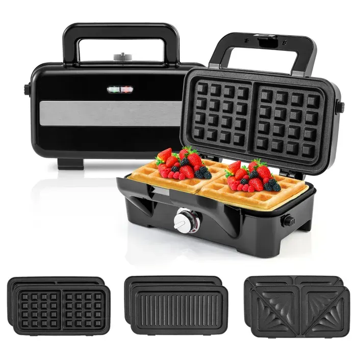 Grill Electrique 3 en 1 - RELAX4LIFE - 3 Plaques Amovibles - Température à 5 Vitesses - Protection Anti-surchauffe - 1082W