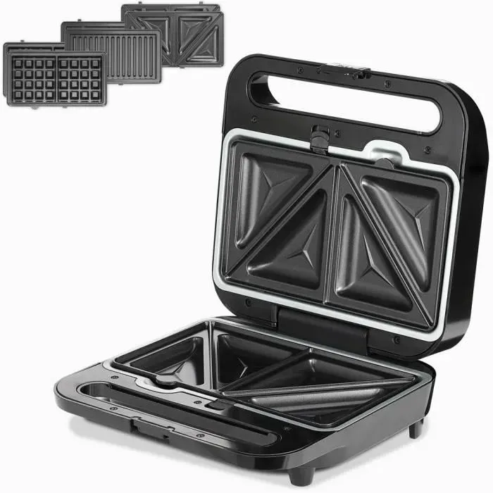 Grill électrique 3en1 XXL 1000W sans BPA appareil à sandwichs viandes grill gaufrier 3 grils appareil multifonctions cuisine