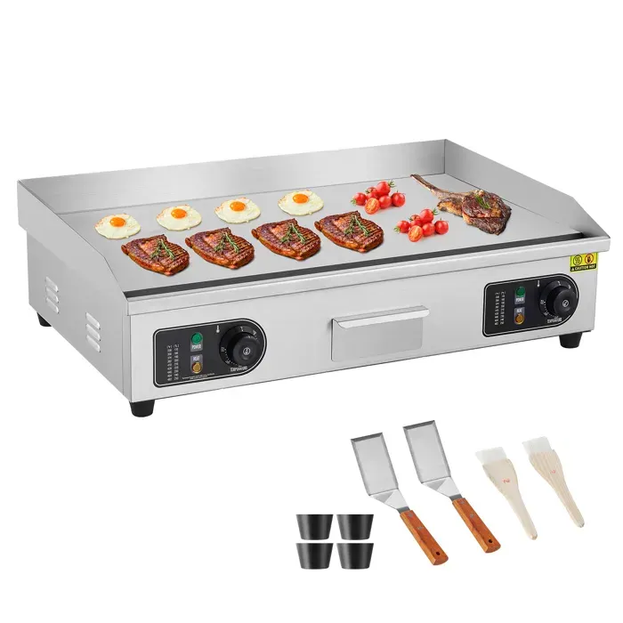 Grill Électrique - Bazarland - 728x400 mm - Acier inoxydable - Surface antiadhésive - 4400 W