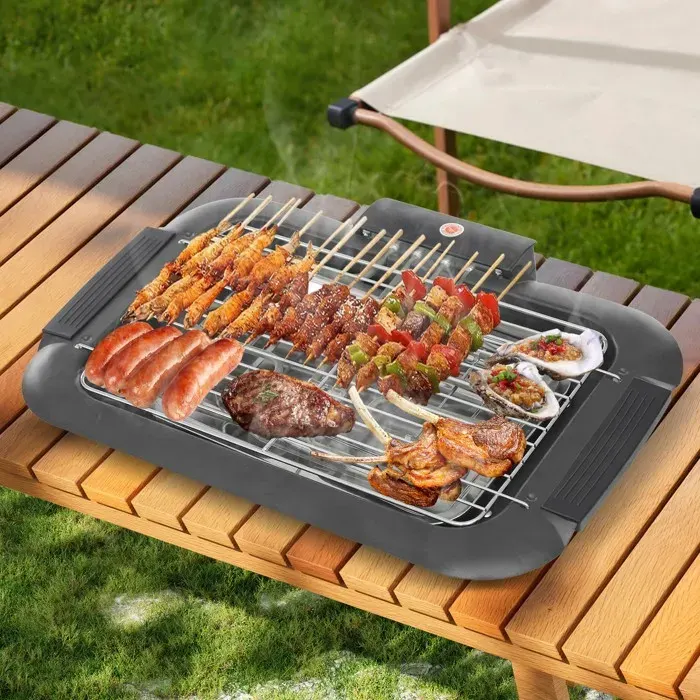 Grill électrique de table 2000W température réglable 90-350°C avec bac à eau pour barbecue maison camping