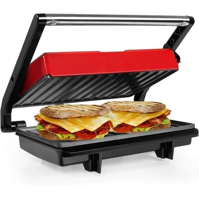 Grill Électrique - Gotoll - Appareil à Sandwich Presses à Panini Croque Monsieur Plaques Anti-Adhésives (Rouge)