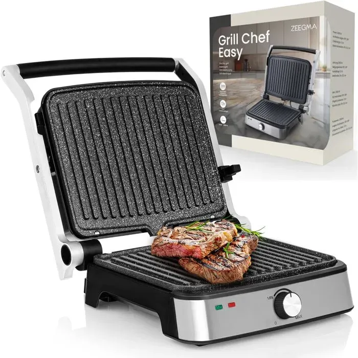 Grill Électrique - LASER GENETICS CARRON - Grill Chef Easy - 2000W - Plaques Céramiques - 1345 cm²