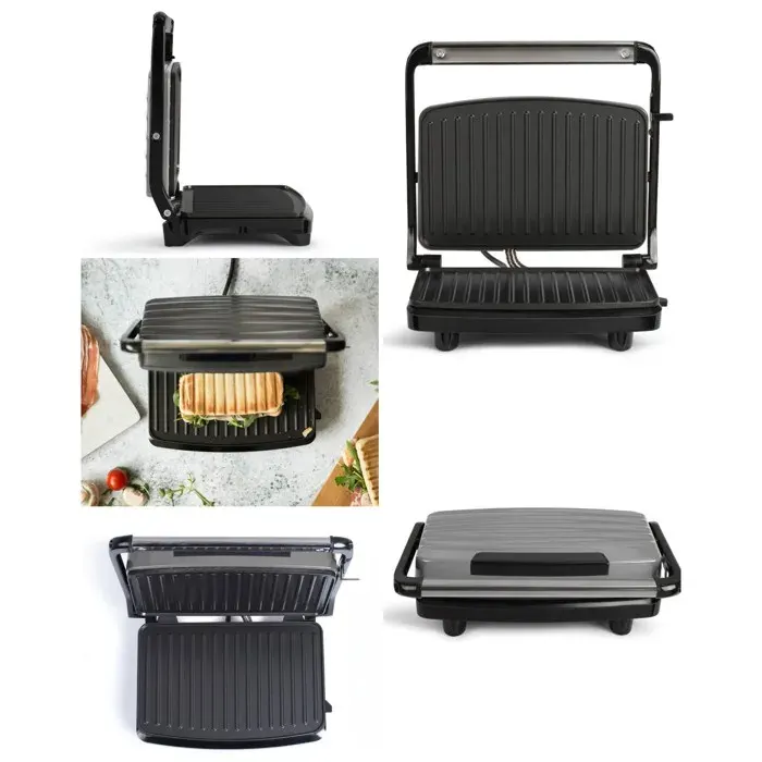 Grill électrique - LIVOO - 750W - plaques rainurées antiadhésives - ouverture ajustable - surface 23 x 15 cm — coloris Gris