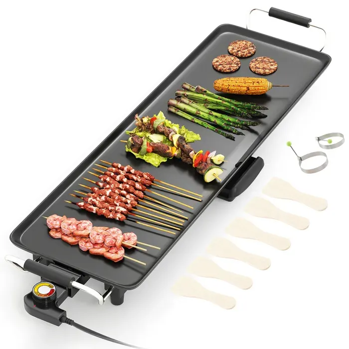 Grill Électrique -RELAX4LIFE- 1400W - Contrôle de Thermostat à 4 Niveaux - Bac de Récupération Amovible - 6-8Personnes -687X225CM