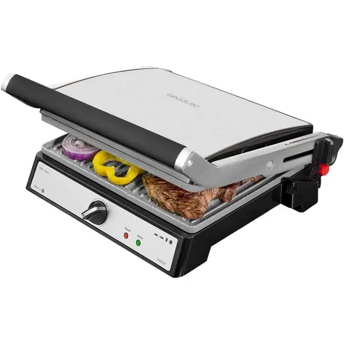 Grill Électrique Rock’Ngrill 2400WRevêtement Pierre AntiadhésifPlaque Supérieure Flottante Ouverture 180°Pour Cuisson Polyvalent