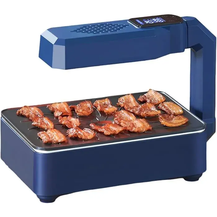 Grill électrique sans fuméeLANGTU plaque de gril intérieure 1100 W 80-280 °Cplaque de barbecue antiadhésive amovible et bac à hu
