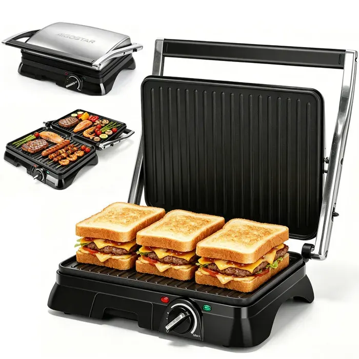 Grill et Plancha Presse à Griller 2000W Idéale pour Sandwichs Paninis avec une Grande Plaque Antiadhésive