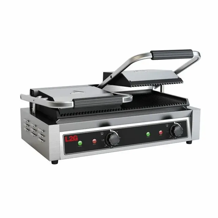 Grill panini double electrique PRO avec plaques rainurées en fonte revêtement céramique 3600 W 220 V - MONO