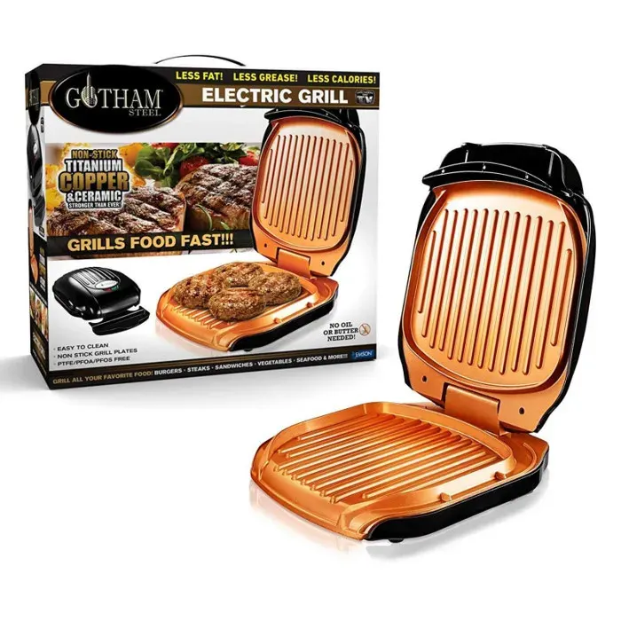 Grill Perfect électrique Gotham Steel Venteo™ Grill électrique avec un bac récupérateur de graisse Noir