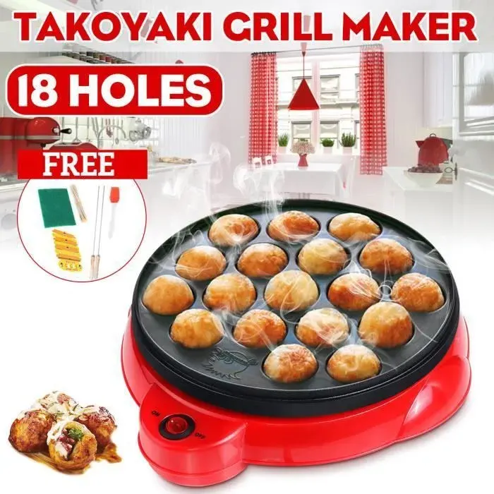Grill Takoyaki - TEMPSA - 18 Trous - 650W - Rouge + Noir - Interrupteur Indépendant