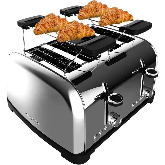 Grille-pain 4 fentes - EVERWOL - 1700 W - 4 tranches - Fente large 38 cm - Acier inoxydable
