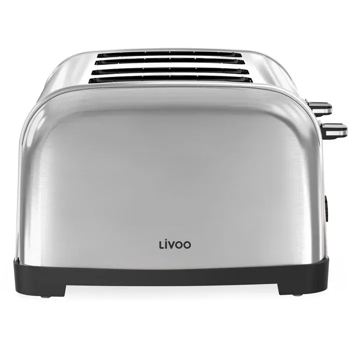 Grille-pain 4 fentes - LIVOO - DOD197 - 1700 W - 2 thermostats indépendants et réglables : 7 niveaux - Acier inoxydable
