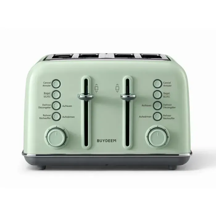 Grille-pain 4 tranches - BUYDEEM - DT640 - Vert Cozy - Large fentes - Fonction Bagel et Muffin