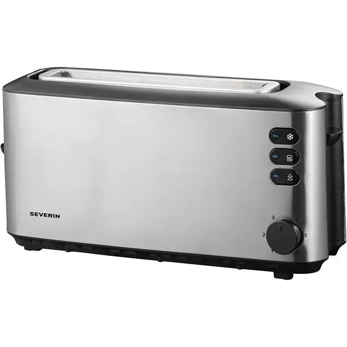 Grille-pain automatique compact - SEVERIN - AT 2515 - Toaster compact 1 fente Réglage brunissage Fonction décongélation inox/noir