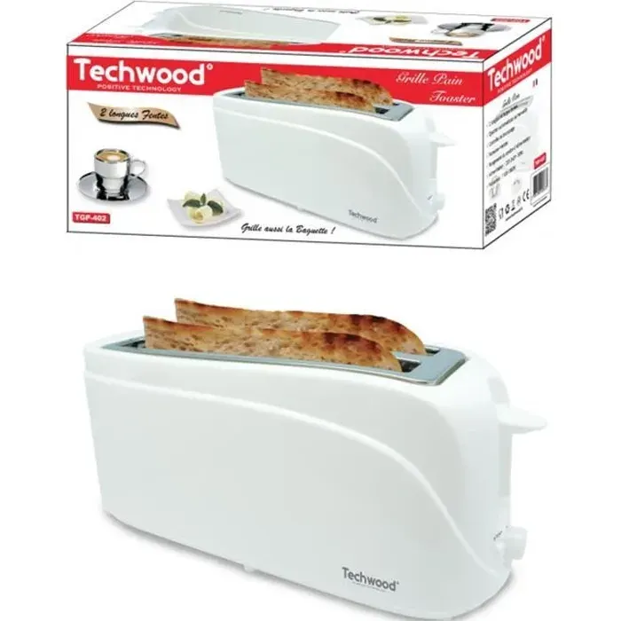 Grille-Pain - Blanc - 1300W - 2 fentes larges - Ejection automatique - Design moderne