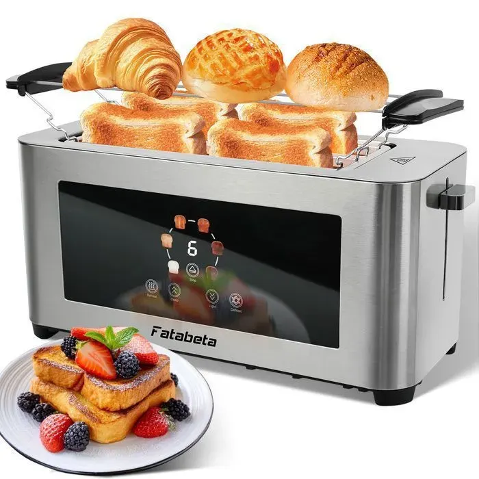 Grille-pain FATABETA 6015LC - 1400W - 2 Fentes Extra Larges - 6 Niveaux de Dorage - Support amovible - Écran LED - Inox