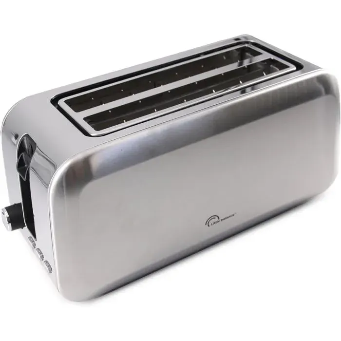 Grille-pain inox 2 fentes - EVERWOL - 2 fentes longues 237 cm - Capacité 4 tranches - Tiroir ramasse-miettes