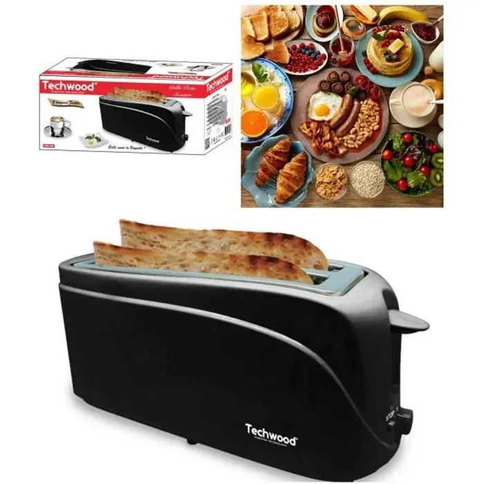 Grille-Pain - Noir - 1300W - 2 fentes larges - Ejection automatique - Design moderne