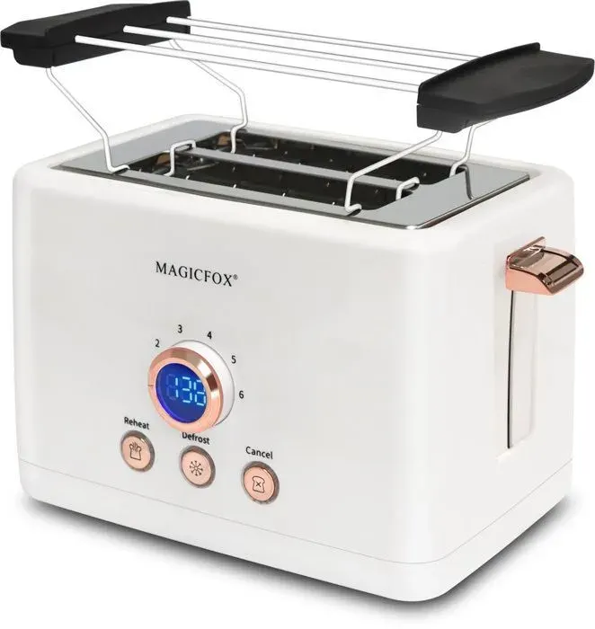 Grille-pain numérique MAGICFOX – 2 Fente Large 3 Fonctions Préconfigurées. Design compact Arrêt automatique - Blanc