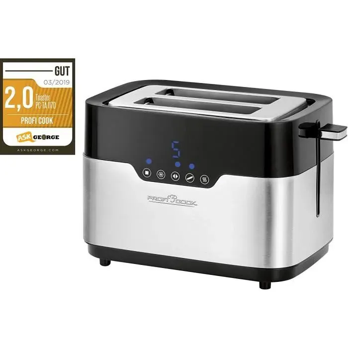 Grille-pain - PROFICOOK - PC-TA 1170 - Capteur tactile - 7 niveaux de dorage - Plateau ramasse-miettes — coloris Noir