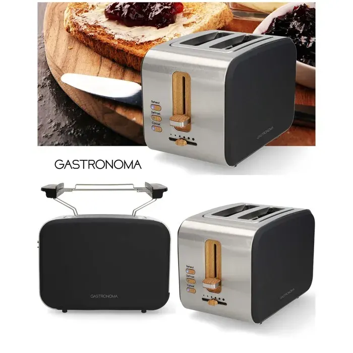 Grille-pain rétro vintage - GASTRONOMA - 900W - 2 fentes extra-larges - 6 niveaux - Noir satiné