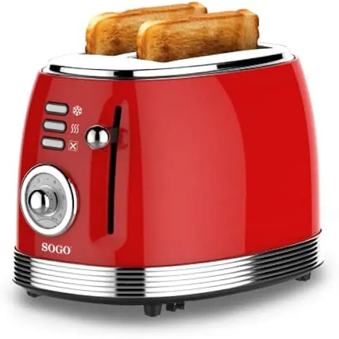 Grille-pain - SOGO - Rétro Vintage - Acier Inoxydable - Émail Rouge - 850W - 2 Tranches