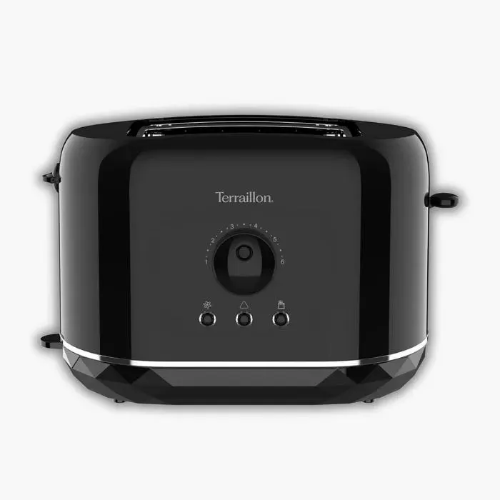 Grille-pain - TERRAILLON - Diamant Noir - 2 Fentes 13 cm - 870W - Réchauffe Viennoiserie