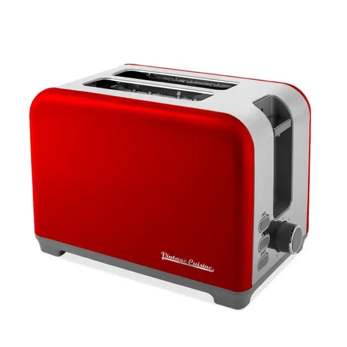 Grille-pain Vintage Cuisine - Rouge - 2 emplacements - 930W - Fonction décongélation
