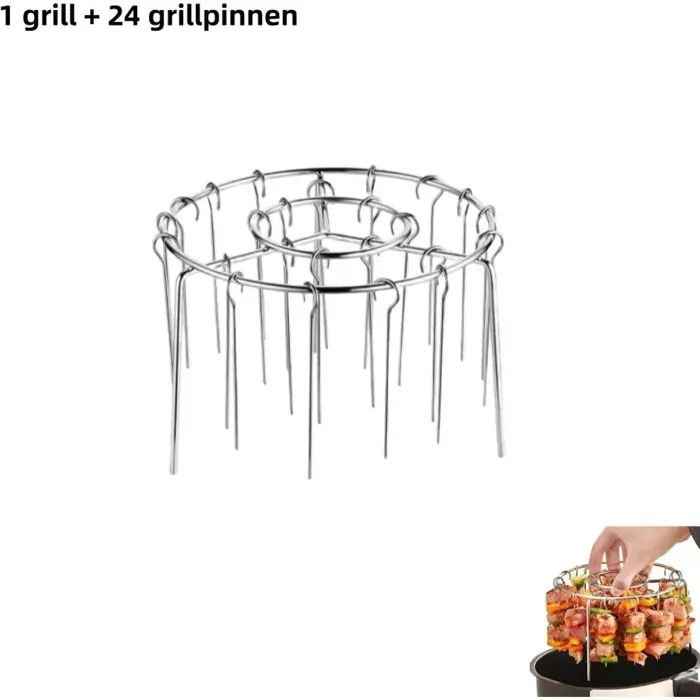 Grille verticale pour friteuse à air chaud - acier inoxydable 304 - comprend 24 broches - brochettes à kebab universelles